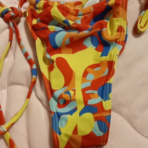 NEW Bandeau Bright Color Print String Tie Bikini Swimsuit - Picture 3 of 5